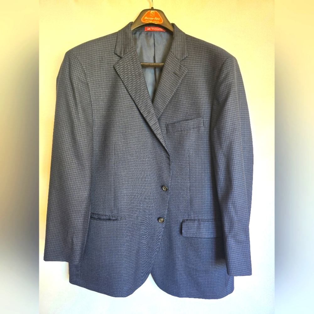 ATG HART SCHAFFNER MARX BLACK/BLUE HOUNDS TOOTH PLAID BLAZER/SPORTCOAT SIZE 48R